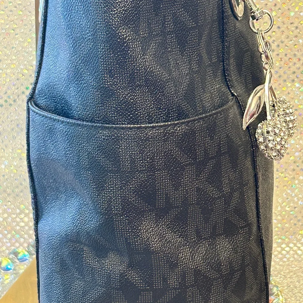 Michael Kors Black Logo Tote Bag with MK Charm